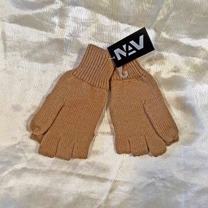 GLOVES, WITH FOLD-OVER MITTS, TAN, ACRYLIC, ONE SIZE, TAGS ON, NEVER WORN,